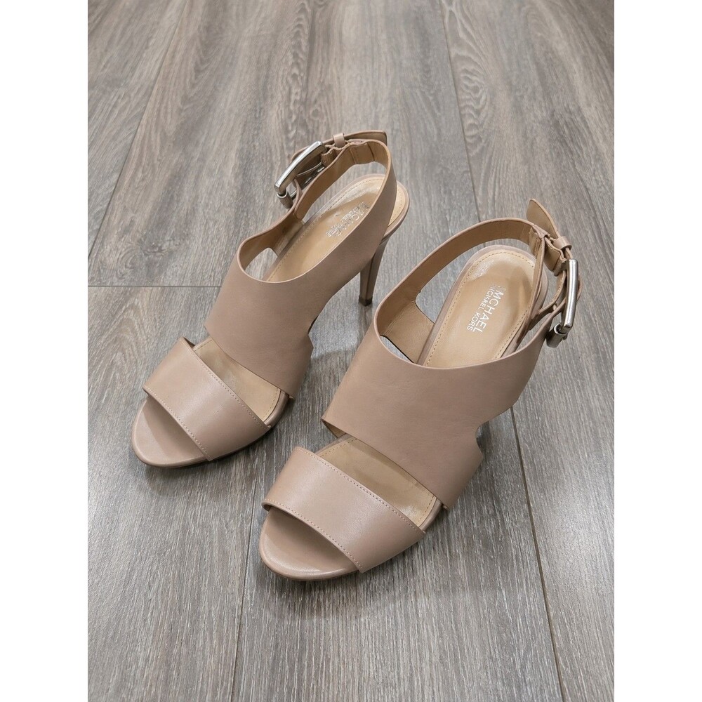 MICHAEL Michael Kors Carla Womens 8M Taupe Leather Platform Stiletto Sandals